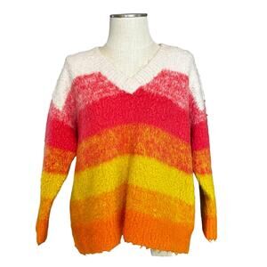 Anthropologie Simone Striped Fuzzy Knit Sweater Sz S